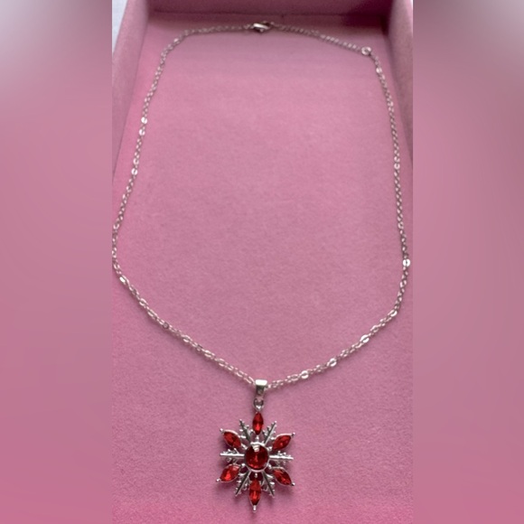 Red Silver Snowflake Necklace - Picture 4 of 4